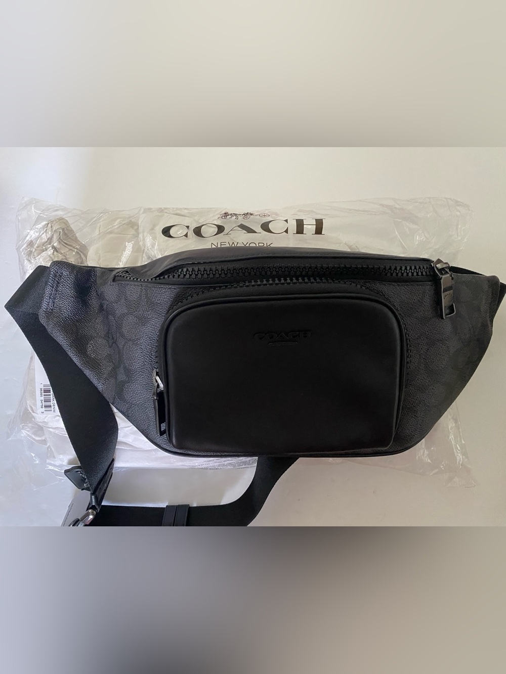 Coach CT714 Racer Belt Bag Signature Black Canvas & Leather Belt Bag Gunmetal